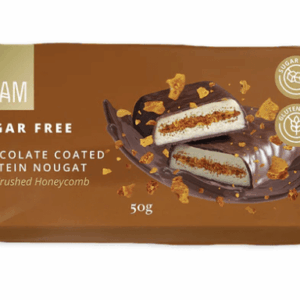 COATED PROTEIN NOUGAT WITH CRUSHED HONEYCOMB